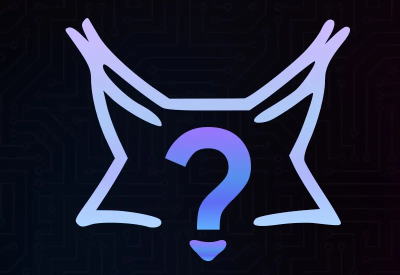 a dark background gradient using SlowBlink brand colors, and an icon of a Maine Coon Cat with a Question Mark where the dot below the Question Mark symbol is the Cat's nose