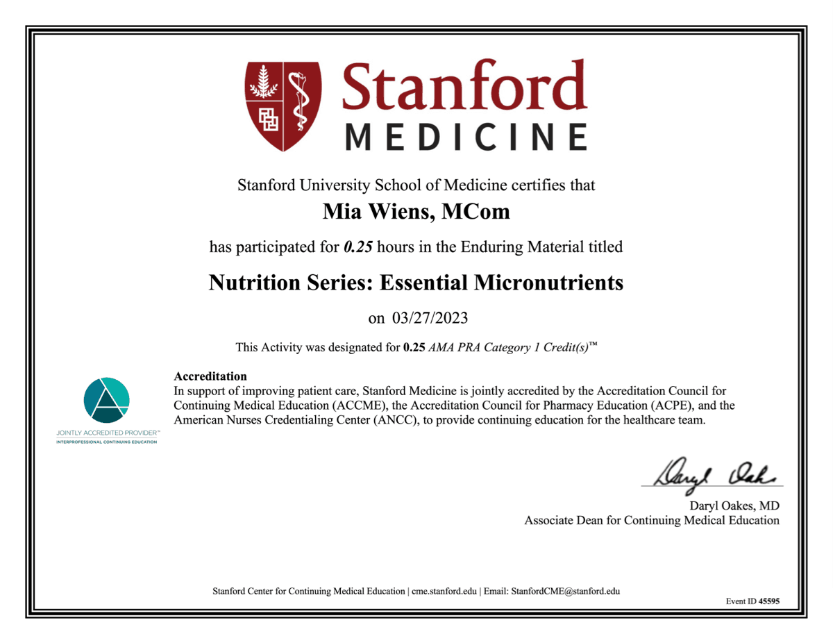 Stanford Medicine Certificate Picture