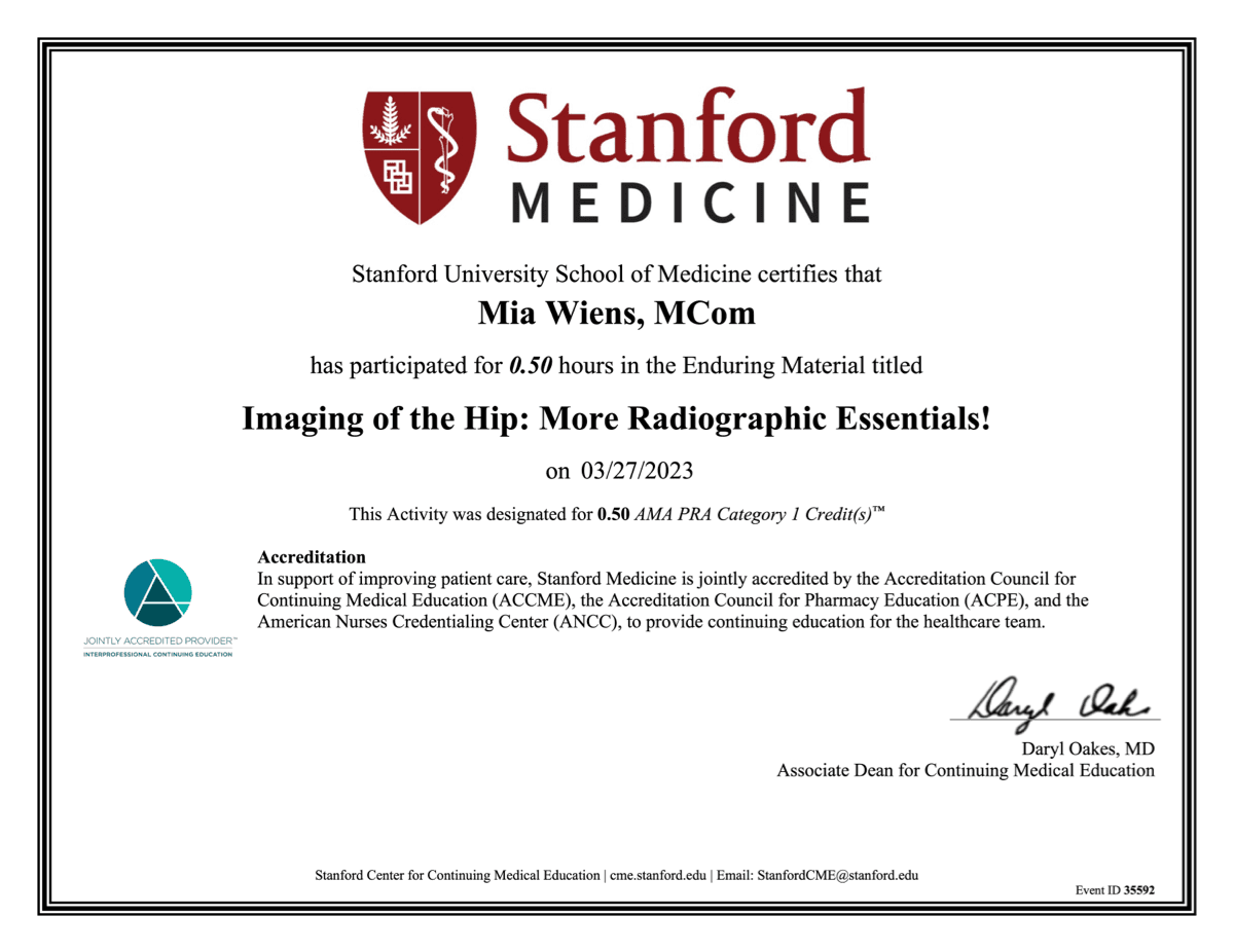 Stanford Medicine Certificate Picture